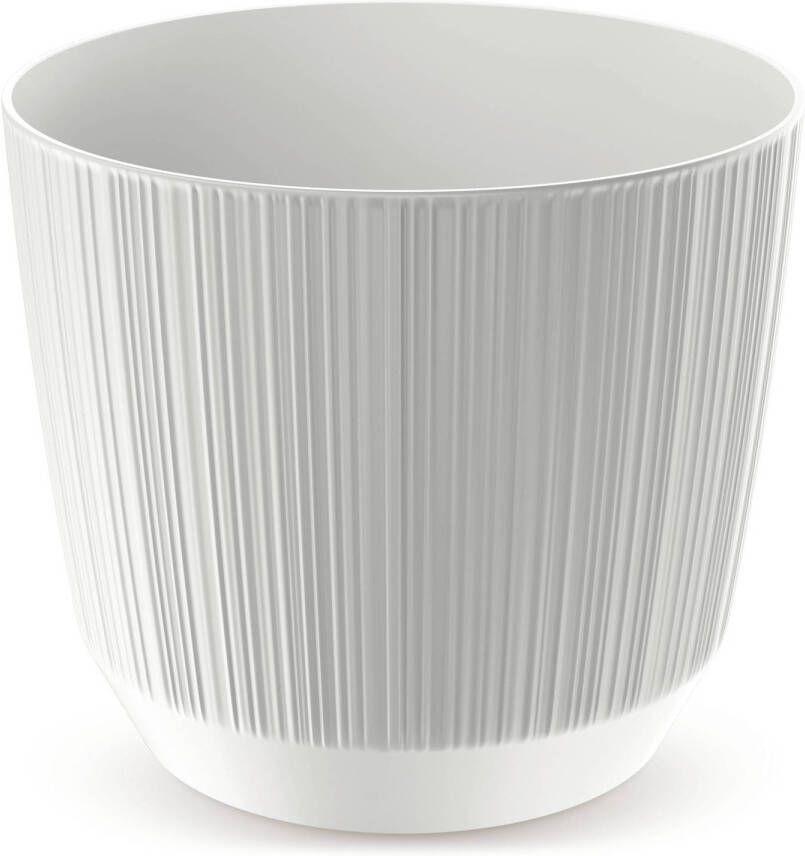 Prosperplast Moderne carf-stripe plantenpot bloempot kunststof dia 13 cm hoogte 11 cm parel wit voor binnen buiten