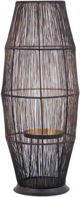 Ptmd Collection PTMD Meilo Black iron wired floor lantern gold inside
