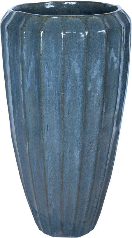 Ptmd Collection PTMD Olver Blue ceramic pot ribbed structure round L