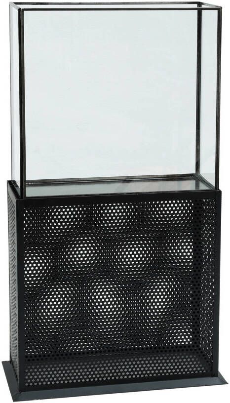 Ptmd Collection PTMD Sita Black metal lantern with glass rectangle L