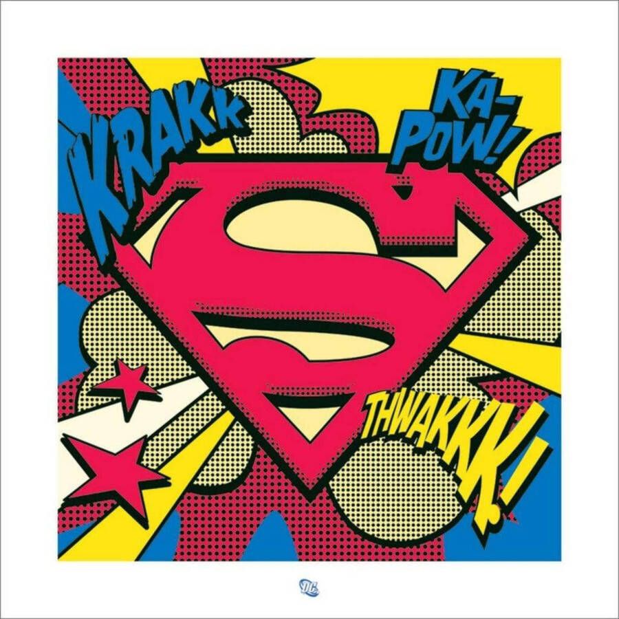 Merkloos Kunstdruk Superman Pop Art Shield 40x40cm