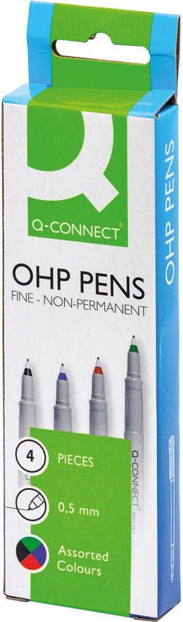 Q-CONNECT OHP marker non permanent fijn set van 4 stuks in geassorteerde kleuren 4 stuks