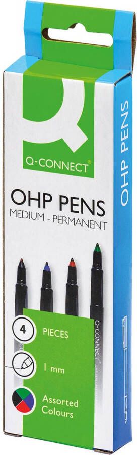 Q-CONNECT OHP marker permanent medium set van 4 stuks in geassorteerde kleuren 4 stuks