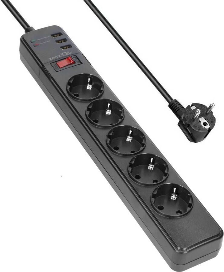 Qumax Stekkerdoos met USB Poorten en Schakelaar 5 Stopcontacten 3 USB Laders 1 5 Meter Kabel Anti Slip
