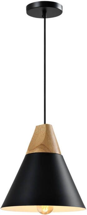 QUVIO Hanglamp Scandinavisch Kegellamp Houten kop D 22 cm Zwart