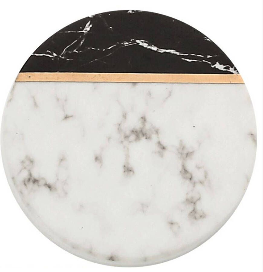 QUVIO Onderzetter rond set van 4 Marmer Zwart + wit