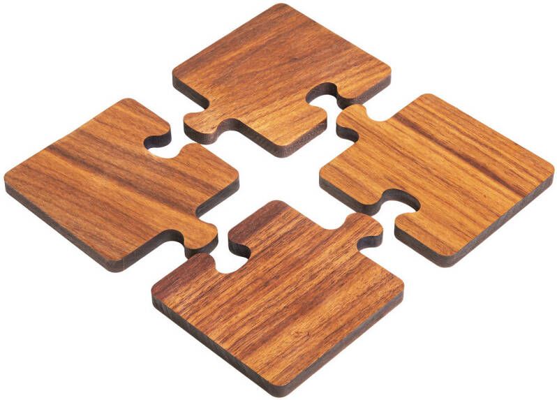 QUVIO Pannenonderzetters Onderzetters glazen Puzzel Set van 4 Hout