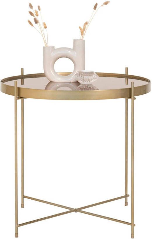 QUVIO Salontafel Emma Rond Staal Glas Ø48 cm Goud