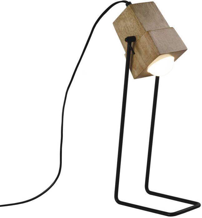 QUVIO Tafellamp Scandinavisch Houten lampje op staaldraad voet 10 x 18 x 43 cm Zwart