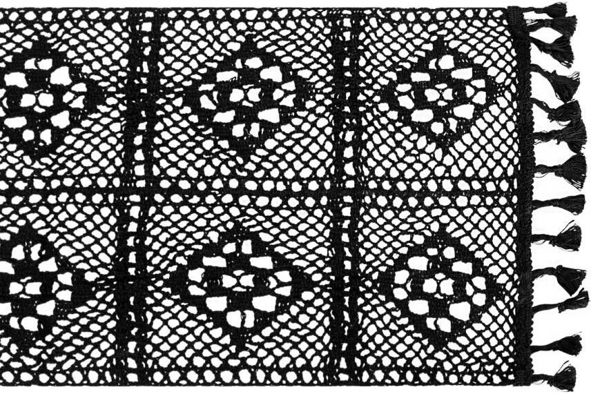 QUVIO Tafelloper gehaakt met fransjes 300 x 24 cm Katoen Zwart