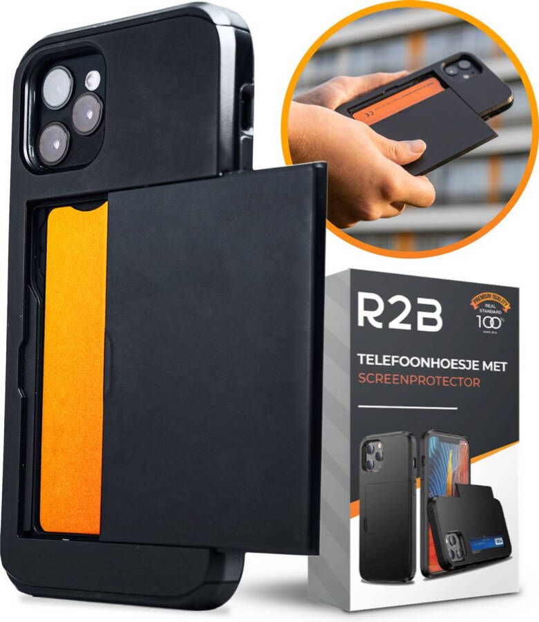 R2B hoesje met pasjeshouder geschikt voor iPhone 15 Model Utrecht Inclusief screenprotector Zwart