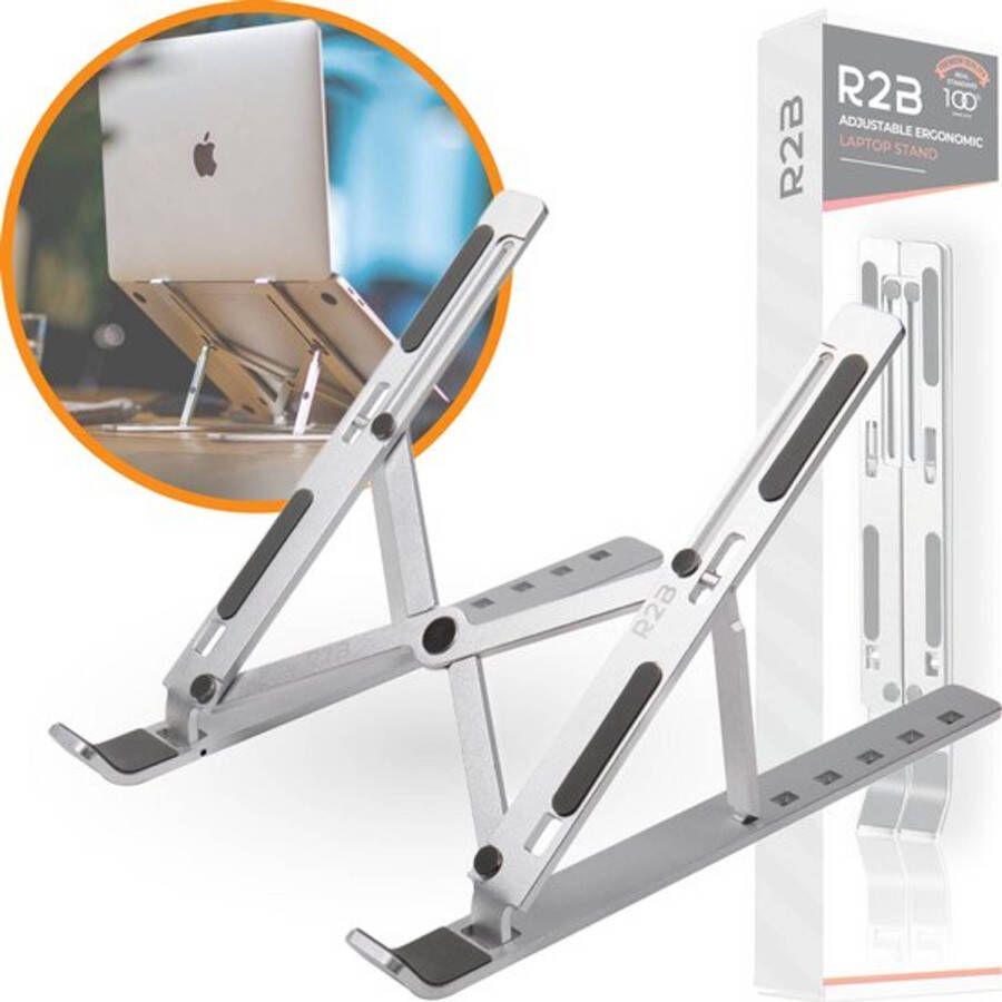 R2B Laptop standaard Verstelbaar en Opvouwbaar Zilver 10 t m 17 inch Laptopverhoger Tablet Standaard