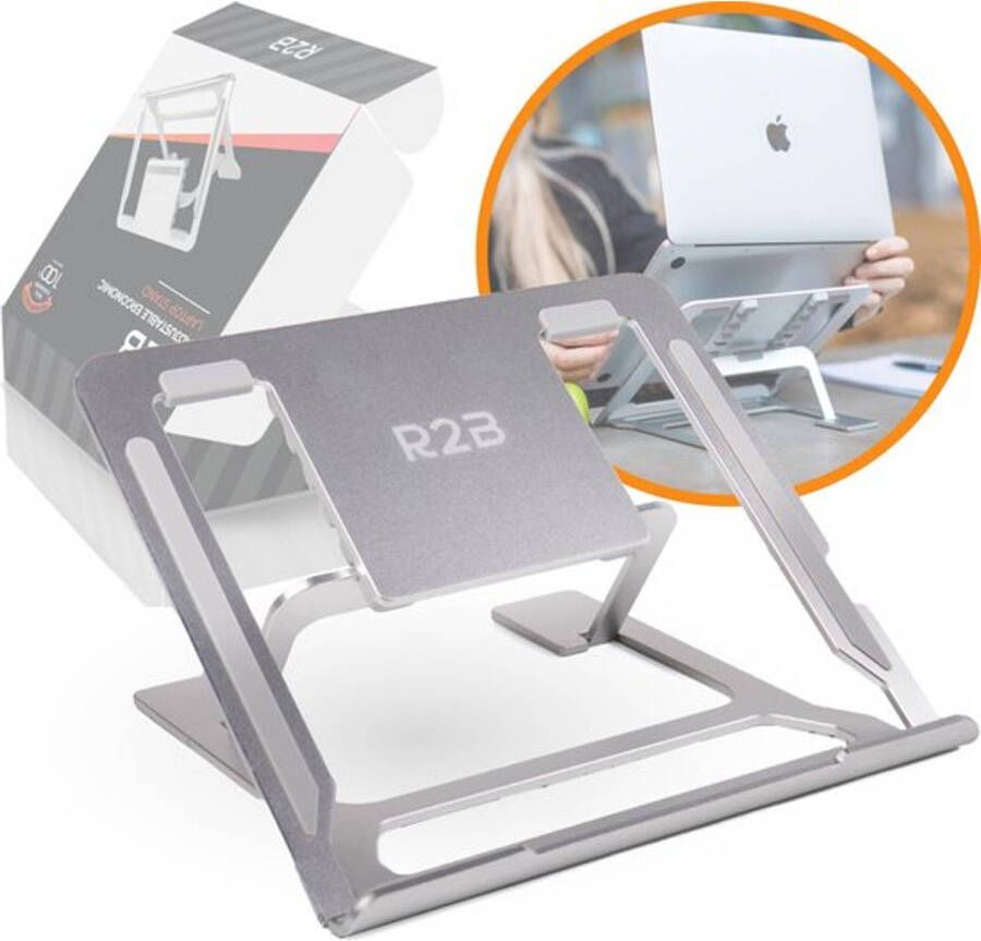 R2B Laptop standaard Verstelbaar en Opvouwbaar Zilver 10 t m 17 inch Laptopverhoger Tablet Standaard