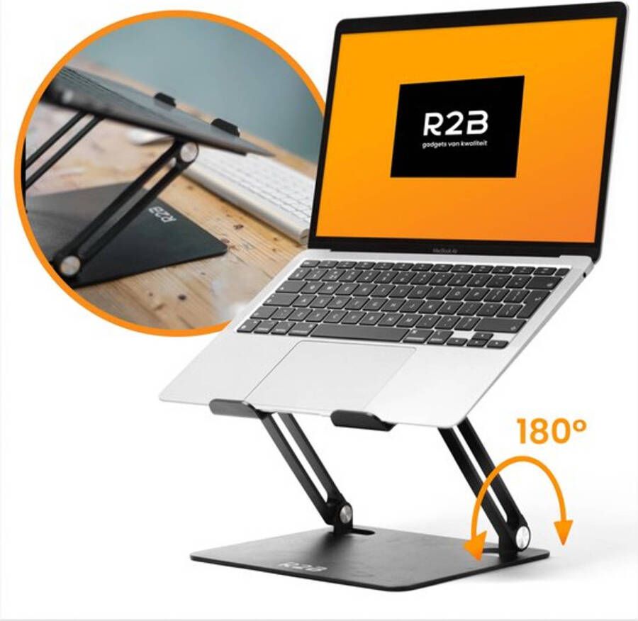 R2B Laptop standaard Verstelbaar en Opvouwbaar Zwart 10 t m 17 inch Laptop Verhoger- Tablet Standaard -Laptoptafel