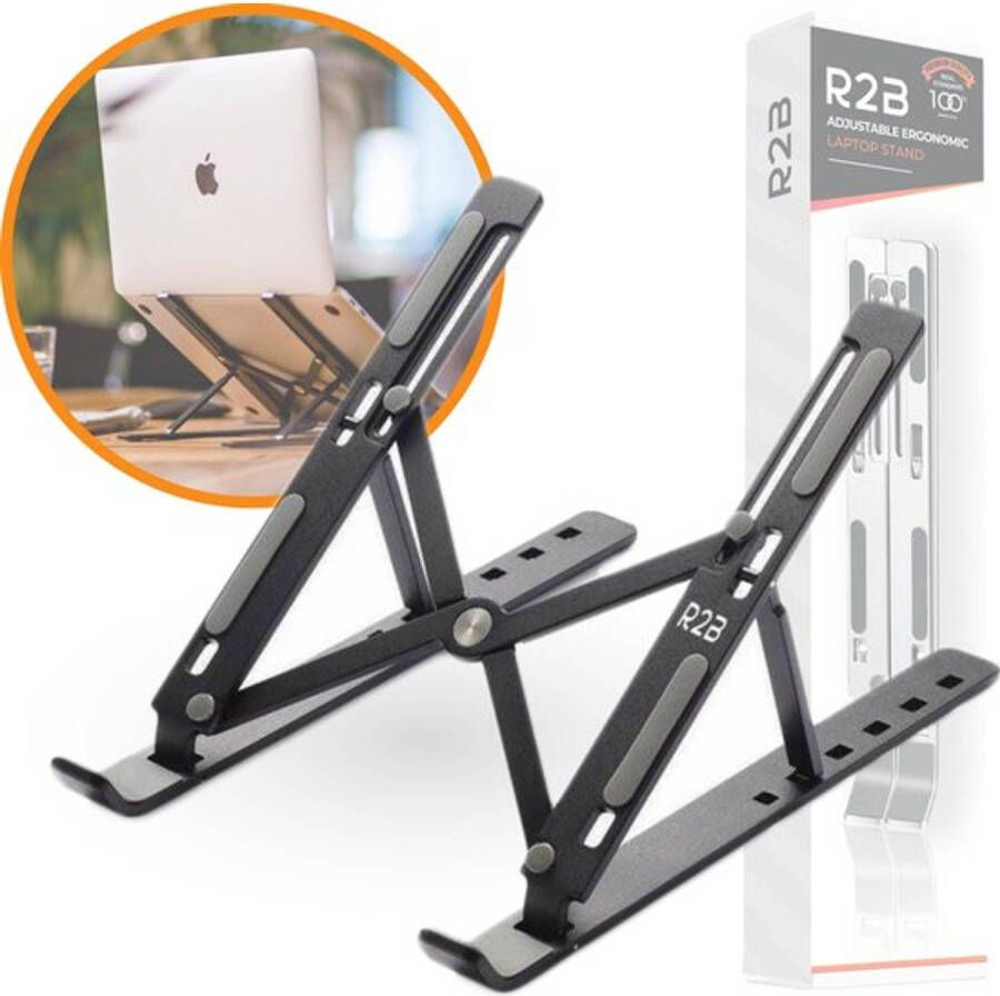 R2B Laptop standaard Verstelbaar en Opvouwbaar Zwart 10 t m 17 inch Laptopverhoger Tablet Standaard