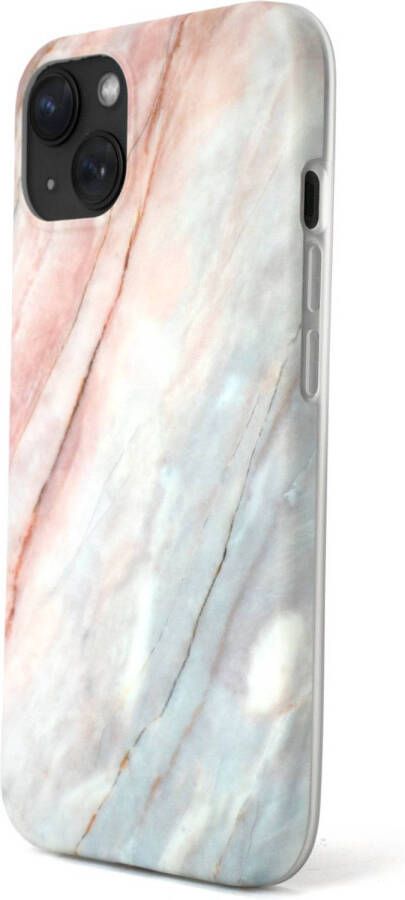 R2B Marmer hoesje geschikt voor iPhone 13 6.1 inch Gratis screenprotector Roze Wit Grijs