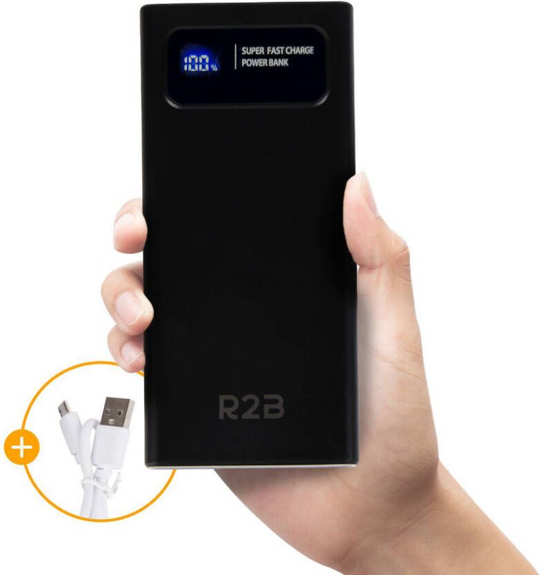 R2B Powerbank 20.000 mAh 4 tot 6 keer opladen USB C & Micro USB Snellader & LED Display