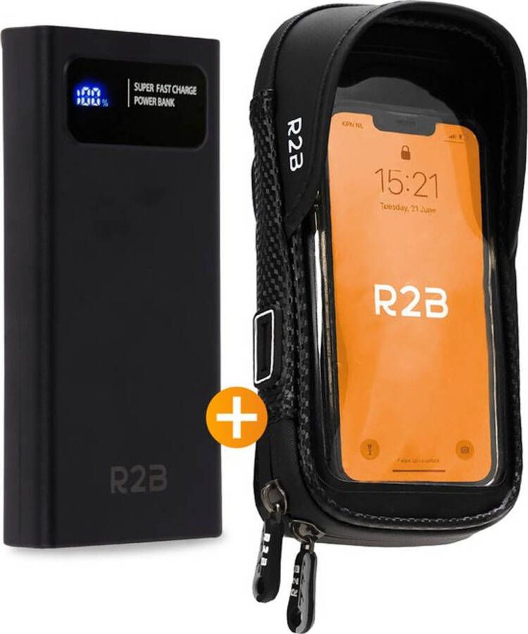 R2B Robuuste Telefoonhouder Fiets Waterdicht + Powerbank 10.000 mAh 2 tot 4 keer opladen Gsm Houder Fiets