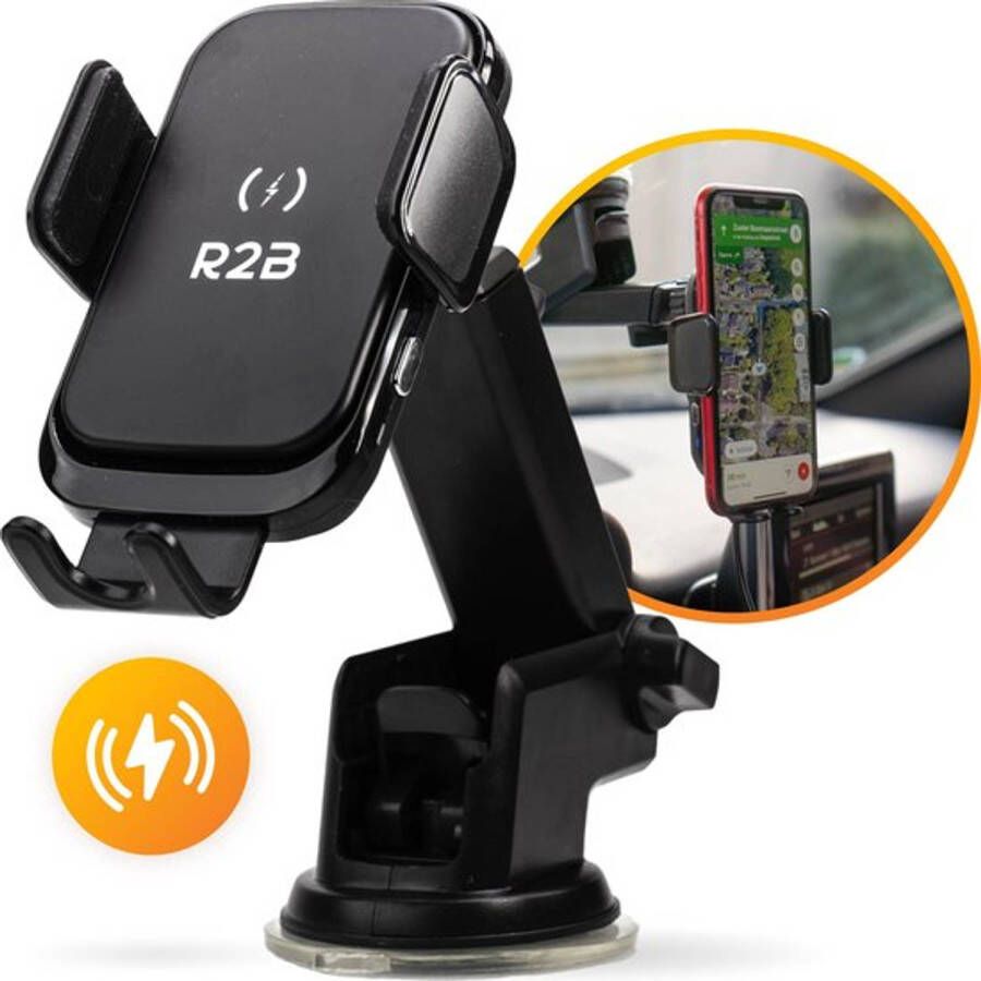 R2B Telefoonhouders Auto Zuignap met Draadloze Oplader Voor Raam Dashboard en Ventilatie Gsm Houder Auto