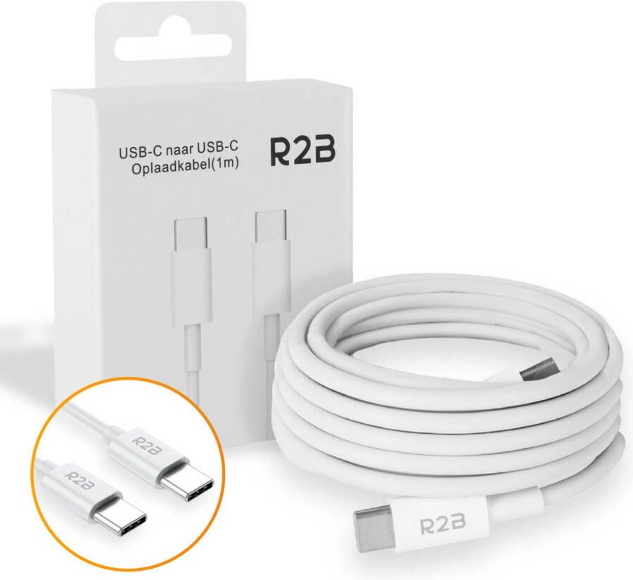 R2B USB-C naar USB-C Kabel 1 Meter Extra stevig USB-C Oplader Wit
