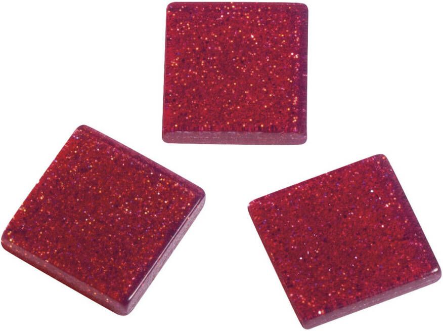 Rayher Hobby 205x stuks acryl glitter mozaiek steentjes bordeaux rood 1 x 1 cm Mozaiektegel
