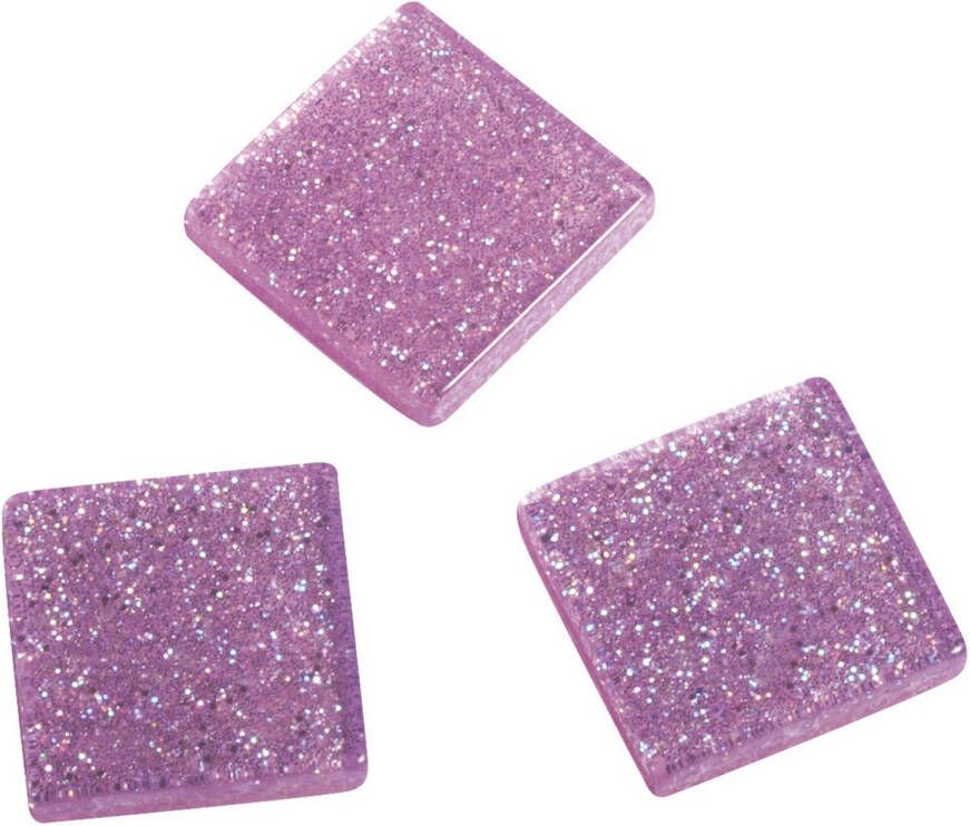 Rayher Hobby 205x stuks Acryl glitter mozaiek steentjes tegeltjes roze 1 x 1 cm Mozaiektegel