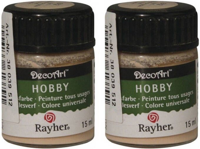 Rayher hobby materialen 2x Beige acrylverf allesverf potjes 15 ml hobby knutselmateriaal Allesverf Waterverdunbaar Geschikt voor bijna alle ondergronden Hobby schilder materiaal