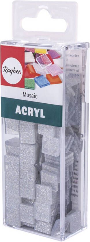 Rayher Hobby 615x stuks Acryl glitter mozaiek steentjes zilver 1 x 1 cm Mozaiektegel