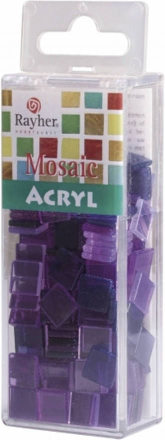 Rayher Hobby 205x stuks Acryl mozaieken maken steentjes violet paars 1 x 1 cm Mozaiektegel