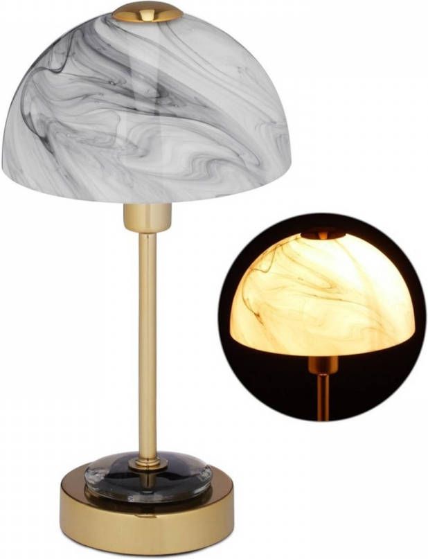 Relaxdays tafellamp goud nachtlampje glazen lampenkap bureaulamp E14 modern