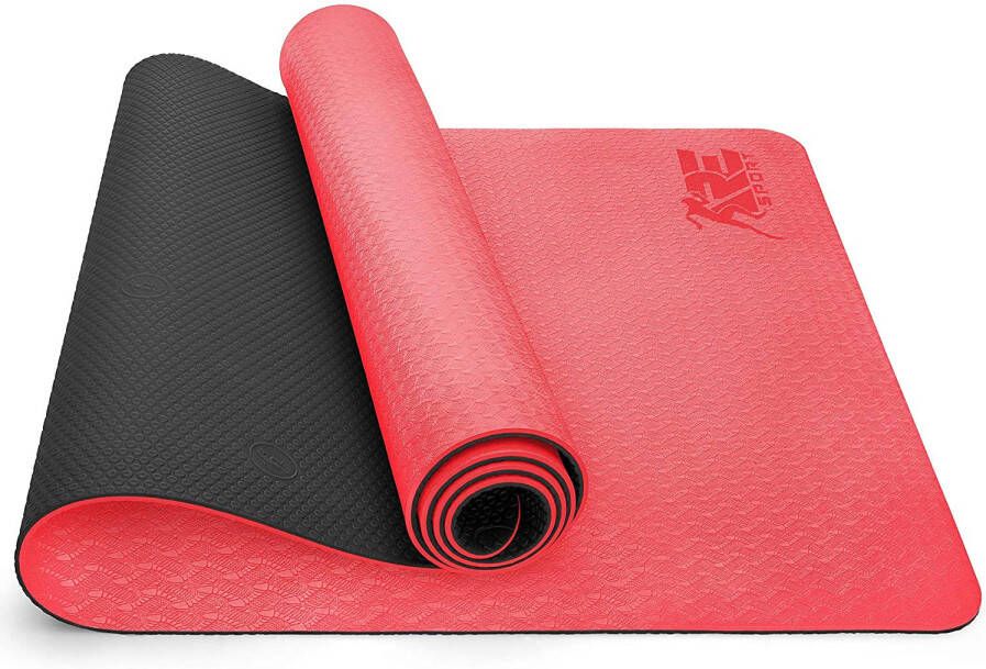RE:SPORT Yogamat zwart-rood fitnessmat gymnastiekmat pilatesmat sportmat 183 x 61 x 0 6 cm