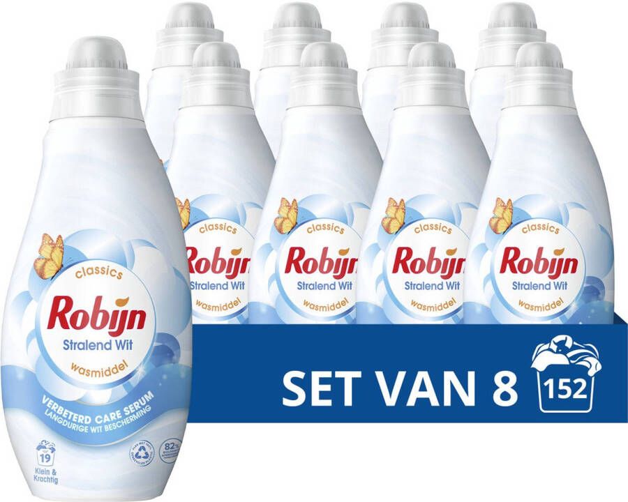 Robijn Klein & Krachtig Classics Vloeibaar Wasmiddel Stralend Wit met Care Serum 8 x 19 wasbeurten