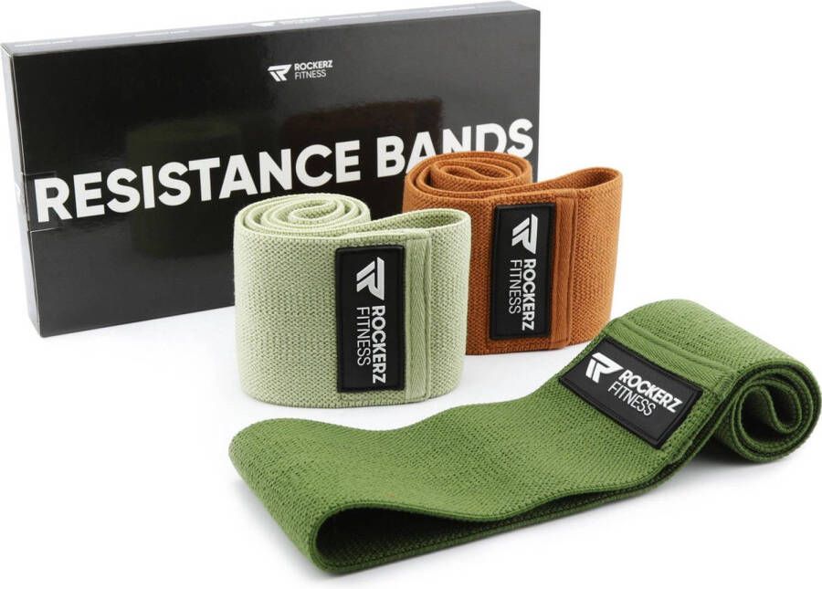 ROCKERZ FITNESS Weerstandsband Resistance band Fitness elastiek 3 Stuks Army