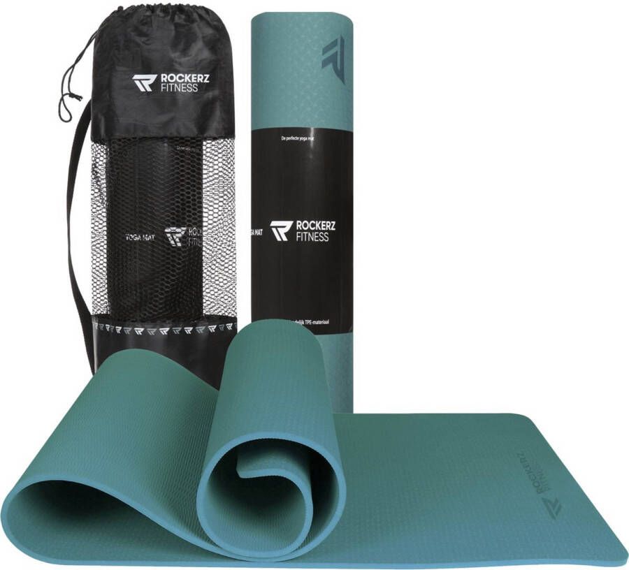 ROCKERZ FITNESS Yoga mat Fitness mat petrol Sport mat Yogamat anti slip & eco Extra Dik Duurzaam TPE materiaal Incl Draagtas