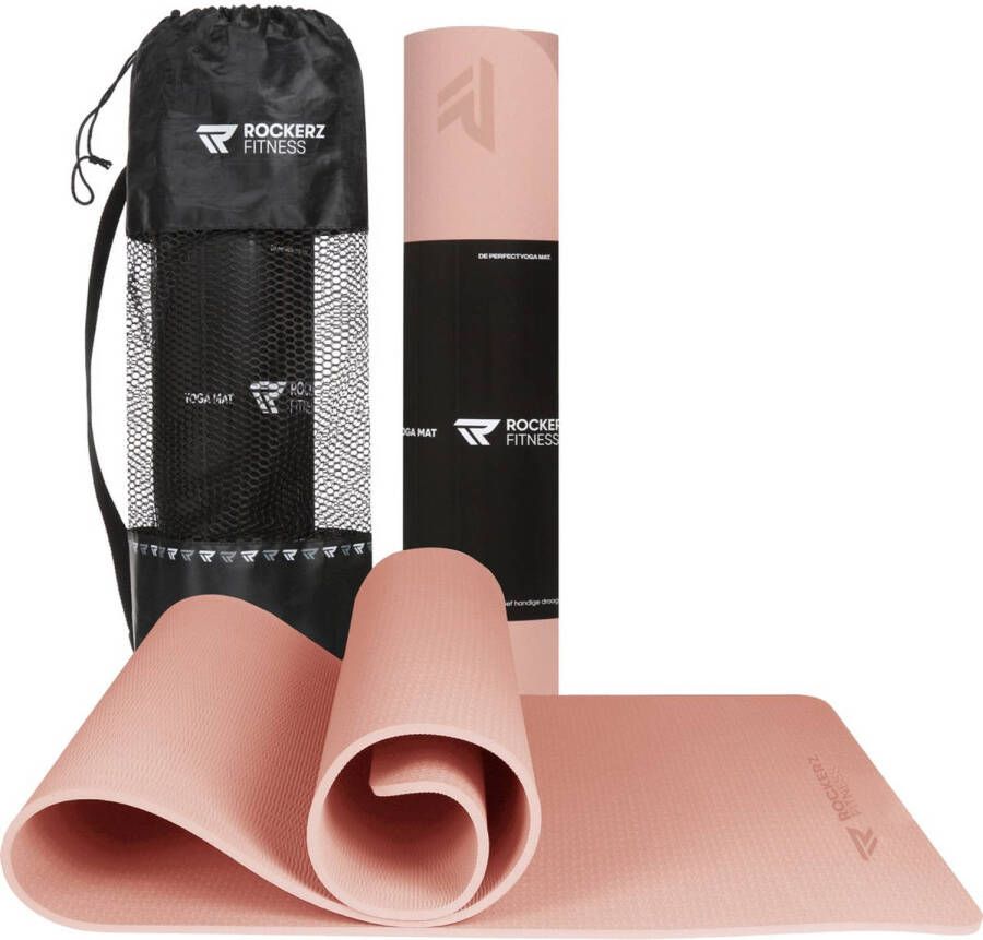 ROCKERZ FITNESS Yoga mat Fitness mat rose gold Yogamat anti slip & eco Extra Dik Duurzaam TPE materiaal Incl Draagtas