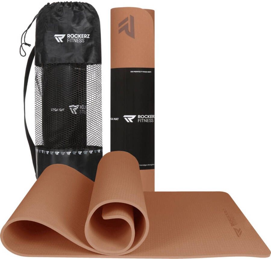 ROCKERZ FITNESS Yoga mat Fitness mat terracotta Yogamat anti slip & eco Extra Dik Duurzaam TPE materiaal Incl Draagtas