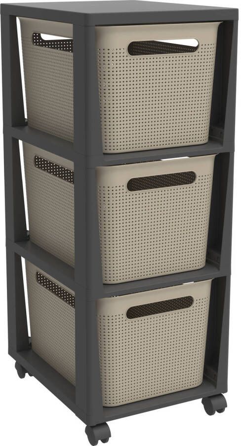 Rotho Tower Brisen design ladekast 3 x 16 L met wielen Cappuccino