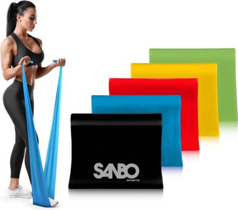 Sanbo Weerstandsbanden Set 200 x 15 cm Resistance Band Fitness Elastiek Pilates Theraband