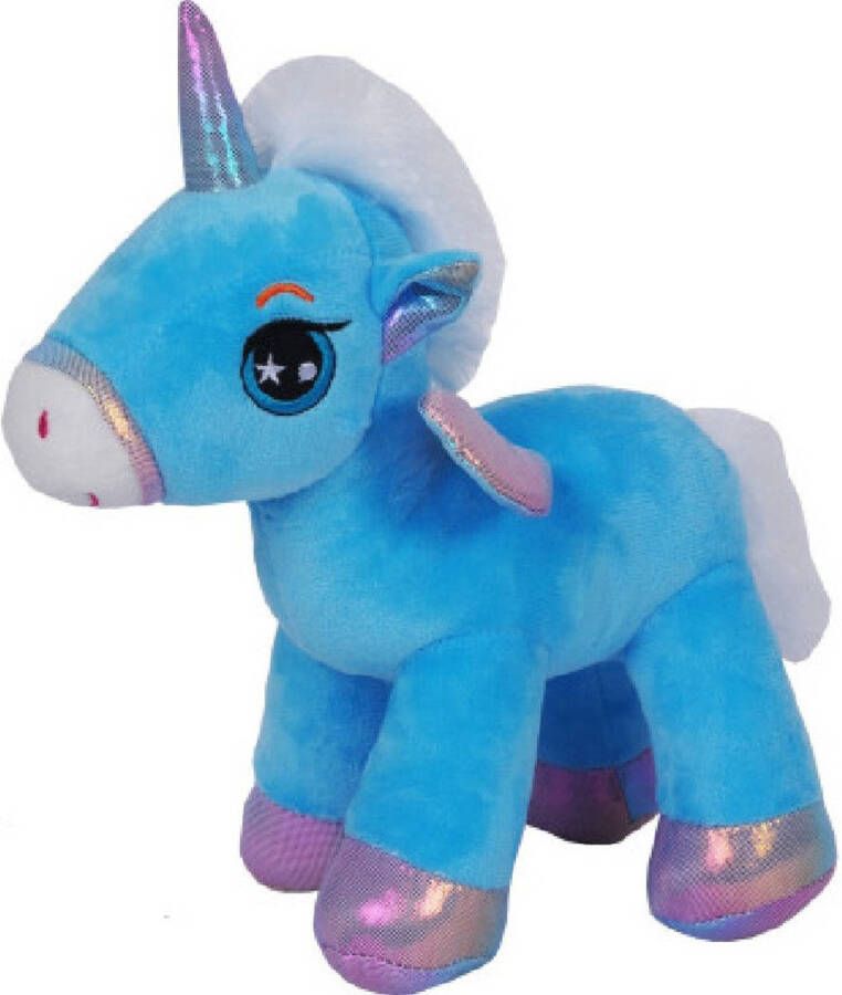 Sandy Knuffeldier Eenhoorn Eureka zachte pluche stof dieren knuffels blauw 22 cm Knuffeldier