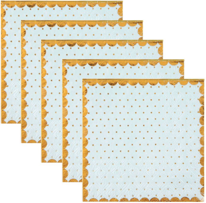 Santex feest servetten stippen 100x stuks 25 x 25 cm papier blauw goud Feestservetten