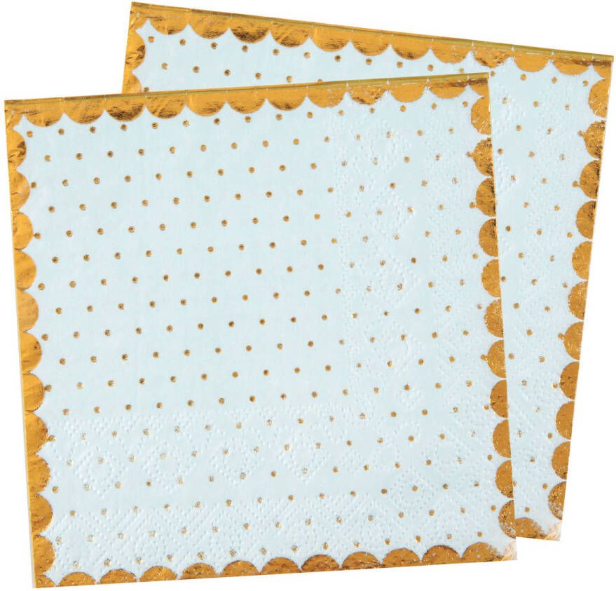 Santex feest servetten stippen 40x stuks 25 x 25 cm papier blauw goud Feestservetten
