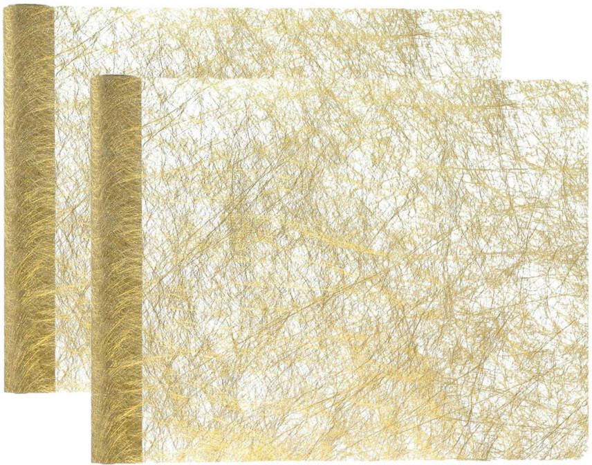 Santex Kerst tafelloper op rol 2x polyester metallic goud 30 x 500 cm Tafellakens