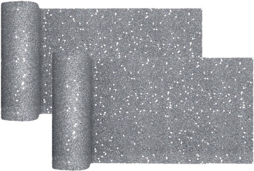 Santex Kerst tafelloper op rol 2x zilver glitter 18 x 500 cm polyester Tafellakens