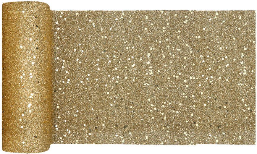 Santex Kerst tafelloper op rol goud glitter 18 x 500 cm polyester Tafellakens