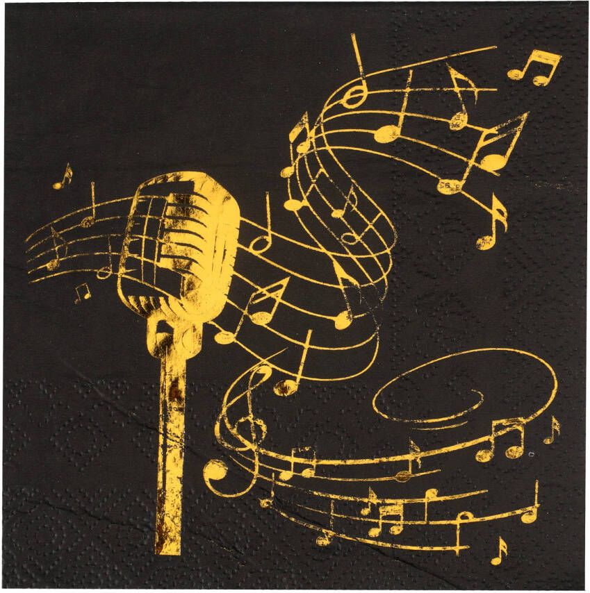 Santex muziek thema feest servetten 20x stuks 25 x 25 cm papier zwart goud Feestservetten