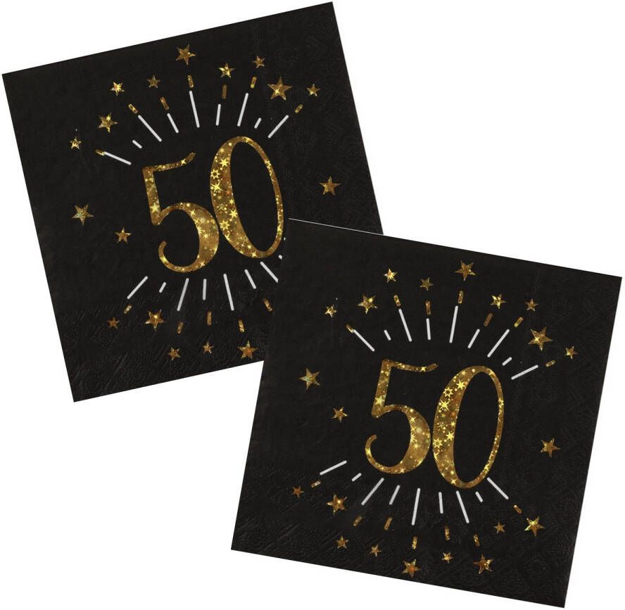 Santex Verjaardag feest servetten leeftijd 20x 50 jaar goud 33 x 33 cm Feestservetten