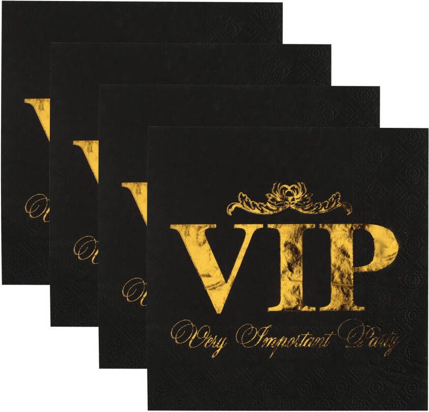 Santex VIP thema feest servetten 40x stuks 33 x 33 cm papier goud zwart themafeest Feestservetten