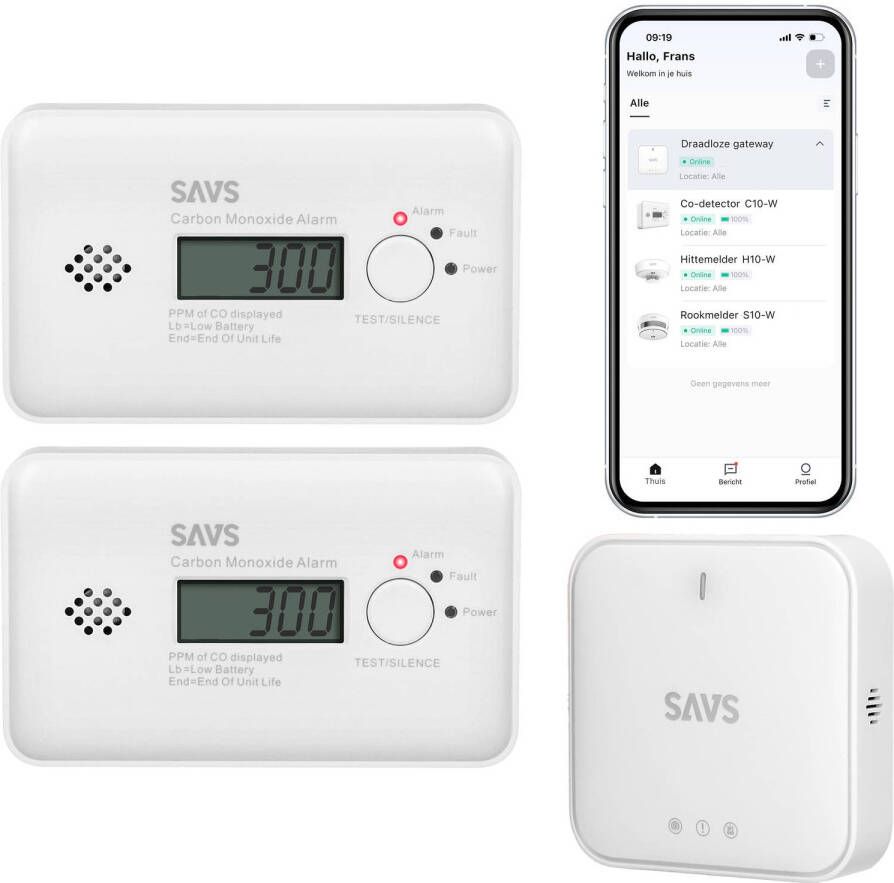 SAVS LinkSmart bundel 2 Koolmonoxidemelders en Base Station