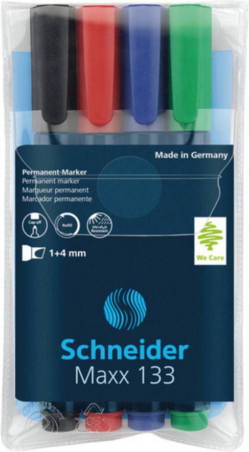 Schneider marker Maxx 133 permanent beitelpunt etui á 4 stuks