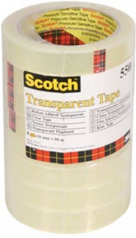 Scotch transparante tape 550 19 mm x 66 m pak van 8